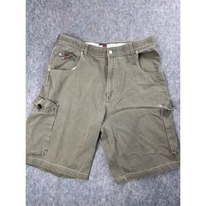 TOMMY HILFIGER Army Green Shorts Baggy 90s Y2k Carpenter Sz 38 Button Fly